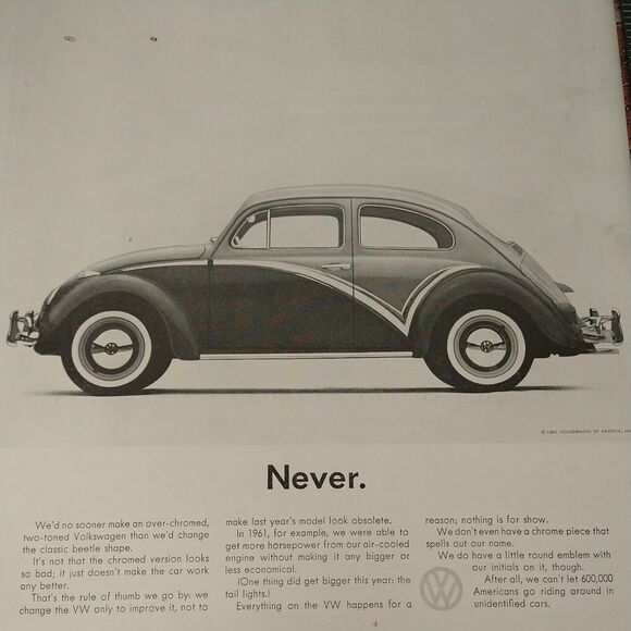 1961 VW Never Change Beetle Shape Vtg Magazine Print Ad Classic Car B&W Scene - Picture 4 of 5